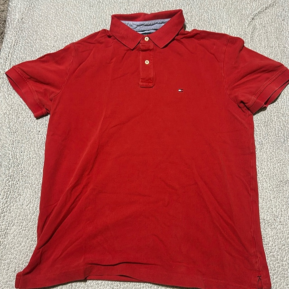 Red business casual Tommy Hilfiger shirt.
